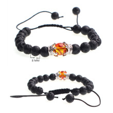 Lava Stone Beads Amber Crown Charm Woven Bracelet