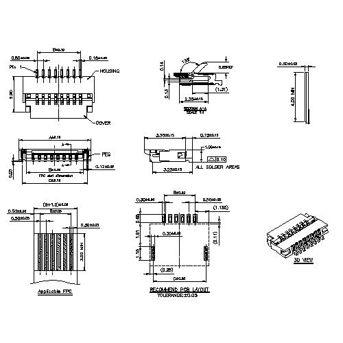 0.5mm FPC,H=1.0 SMT RIGHT ANGLE BOTTOM CONTACT HINGED COVER TYPE(EASY ON) FPC0.5-XXRMXXX6