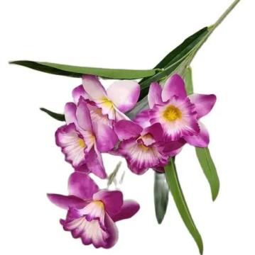 Artificial Faux Long Stem Narcissus Flowers - 5 Heads White, Yellow, Red Daffodils with Green Leaves