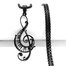 2024 Women's Stainless Steel Goth Musical Note Pendant Necklace - Piano Keys Jewelry Gift N8598S03