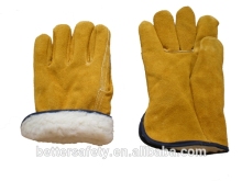 Warm Lining Mens Yellow or Golden Cowhide Split Leather Glove