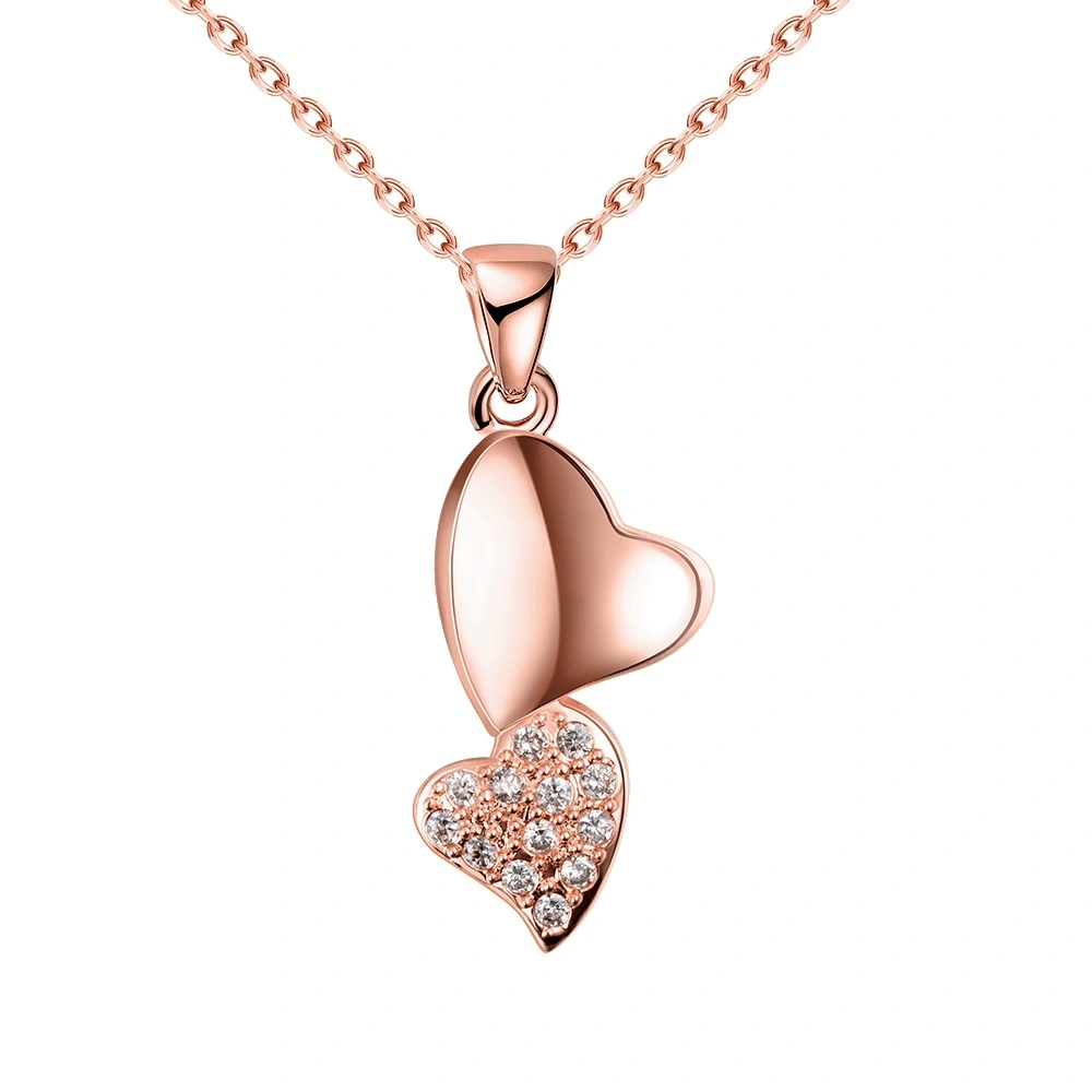 Rose Gold Heart to Heart Pendant Elegant Personality Woman Heart - Shaped Necklace