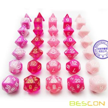 Bescon Polyhedral RPG Dice Full 35pcs Blossom Set, DND Role Playing Game Dice 5X7pcs