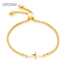 Stainless Steel Gold Cross Pull Chain Bracelet