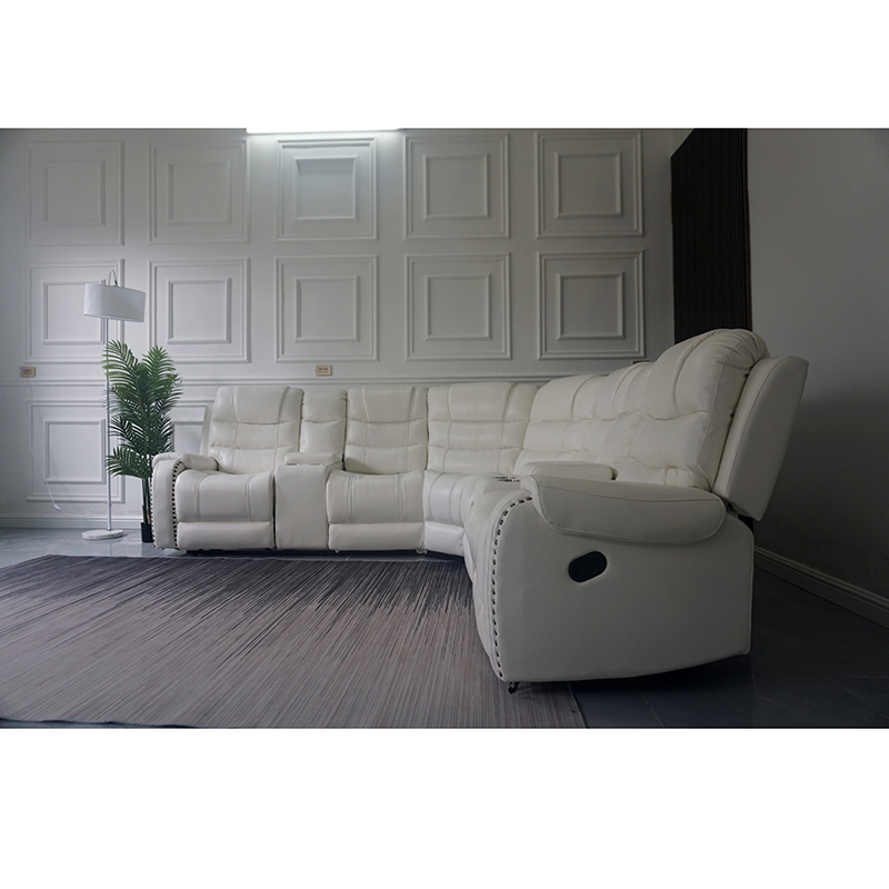 Manual Pu Recliner Corner Sofa With Drop Down