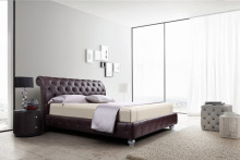 Dark Color Feather Fabric Wood Bed