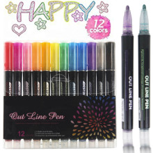 Wholesale Magic Highlight Glitter Metallic Markers - 12 Color Double Line Marker Set for DIY