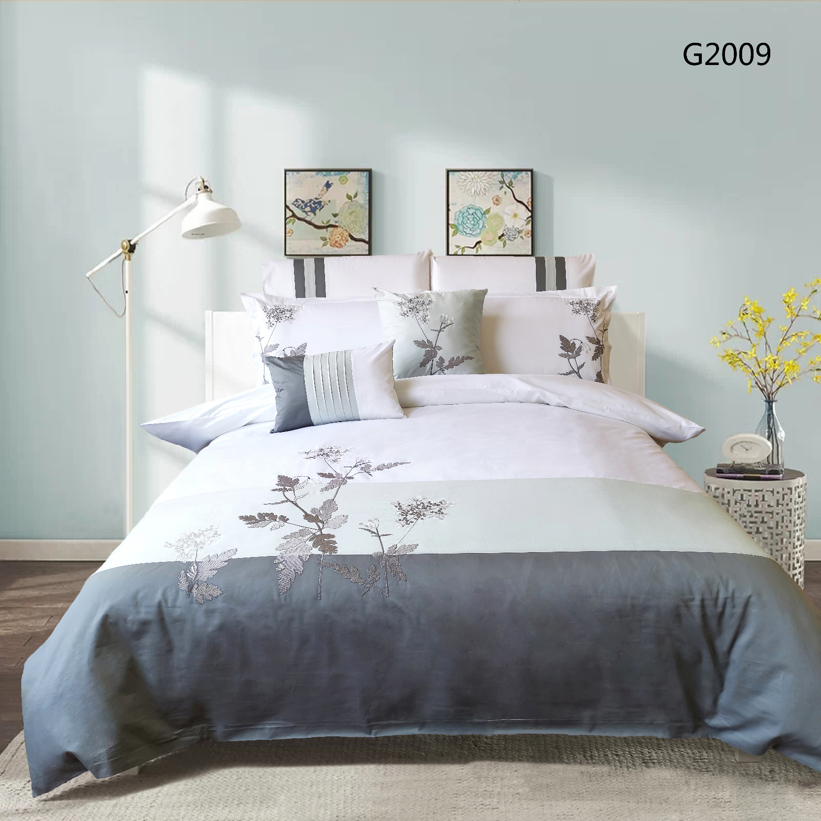 Queen king size duvet cover set microfiber embroidery design patchwork duvet cover and pillowcase 8pcs set