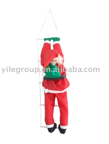 Santa Claus climbing ladder