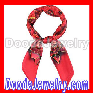 Hand Painted Large Square Silk Scarves Hand Painted Red Silk Head Scarf Wholesale 