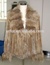 YR743 Wholesale Genuine Rabbit and Raccoon Hand Knit Fur Jacket