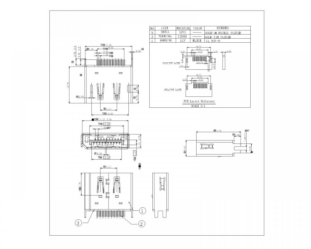 Dp Fxx13 Display Port Female Straddle 1 2mm Spcc Shell Without Edge Curl