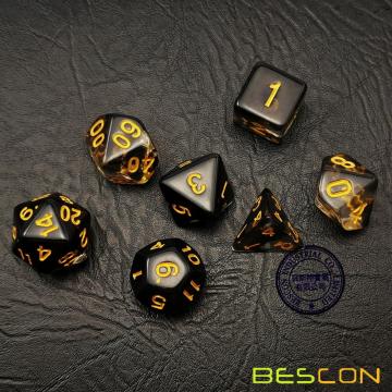 Bescon Crystal Black 7-pc Poly Dice Set, Bescon Polyhedral RPG Dice Set Crystal Black