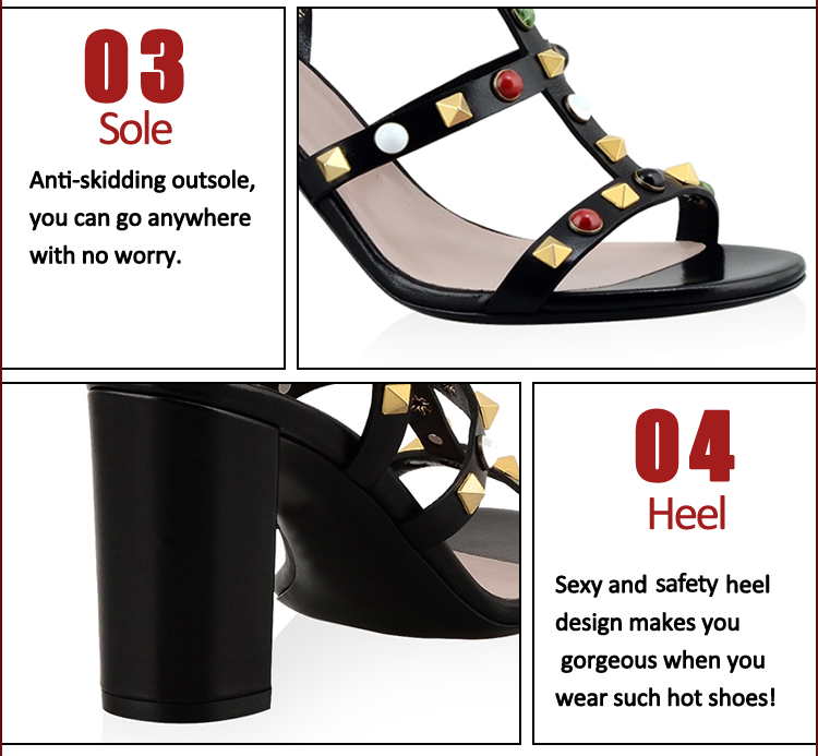 Patent leather block heel girl rivet sandals