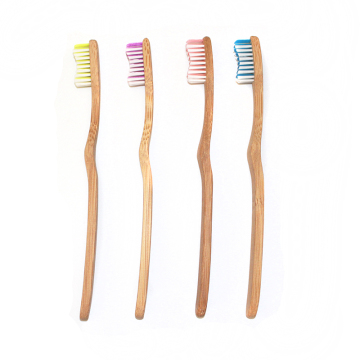Ecological Primary Color Curved Handle Bamboo Toothbrush