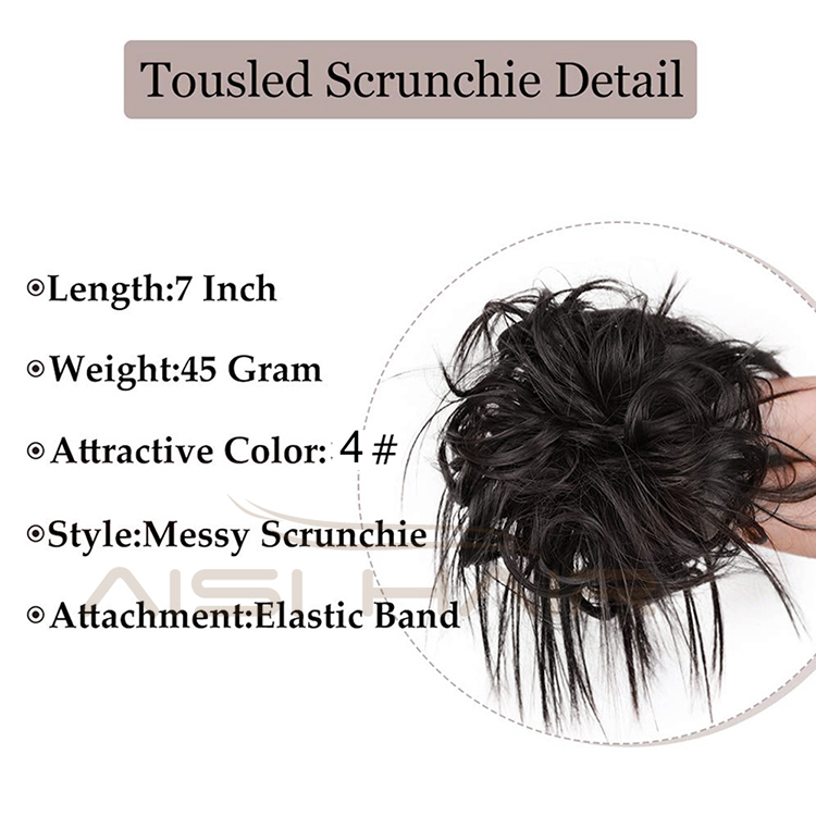 Aisi Hair Synthetic Donut Black Chignon Curly Bun Pad Chignon Elastic Band Ribbon Ponytail Rope Rubber Hair Extension For Women