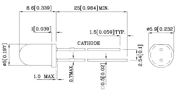T1 3/4 Inch Green Dip LED with ROHS Certification Various Applications 5mm 500nm 510nm 520nm 530nm 540nm 550nm Series