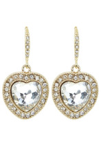 Gold Heart Drop Earrings with CZ Diamond