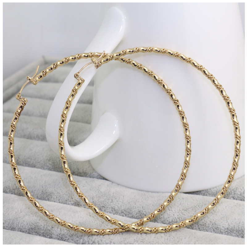 8cm big hoop twisted gold plated hoops cooper material stylish earrings women hoops