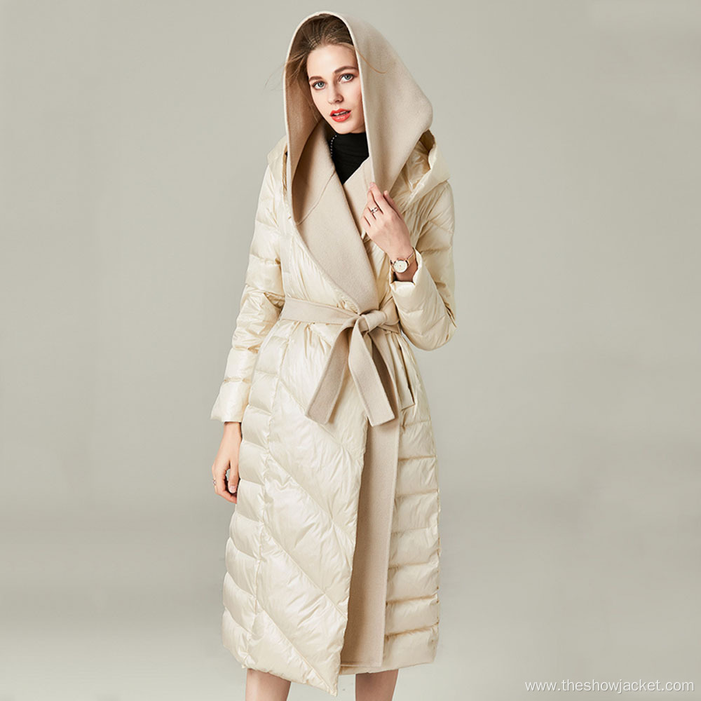 OEM Women Winter Double Hoods Long Down Coat