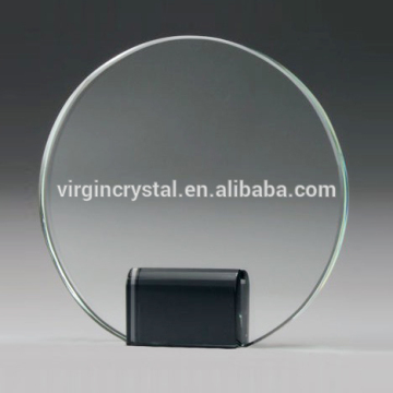 Round blank glass plaques awards with black base