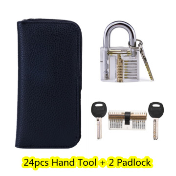 24pcs Professional Locksmith Tools with Transparent Training Lock Multifunction Hand Tool Locksmith Supply