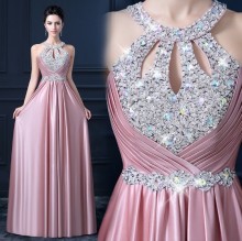 halter neck designer beaded evening brand pretty women dress