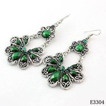 Green Sterling Silver Drop Ear Rings, Jewelry Dangling Earrings For Women
