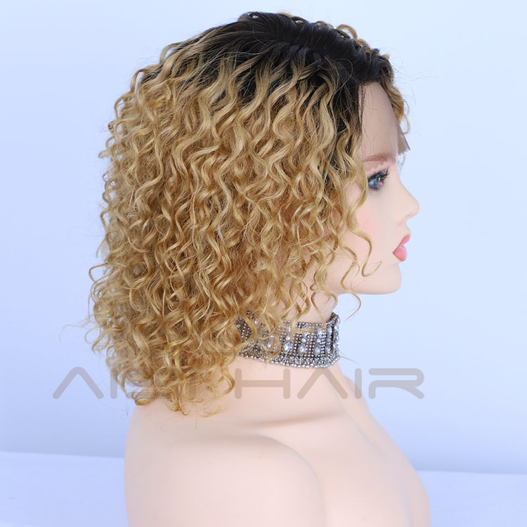 Aisi Hair Short Bob Ombre Blonde Curly Wave Swiss Lace Wigs Brazilian Hair For Black Women Lace Front Human Hair Wigs