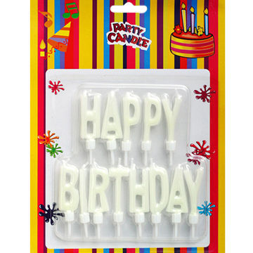 White Happy Birthday Letter Cake Candles with Holders, Made of Paraffin Wax, Smokeless and Dripless