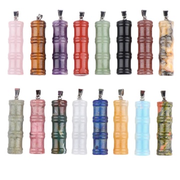 Natural Stone Handmade Craved Bamboo Design Gemstone Pendant Crystal Craving Hamboo Charm Pendant for Diy Jewelry Making