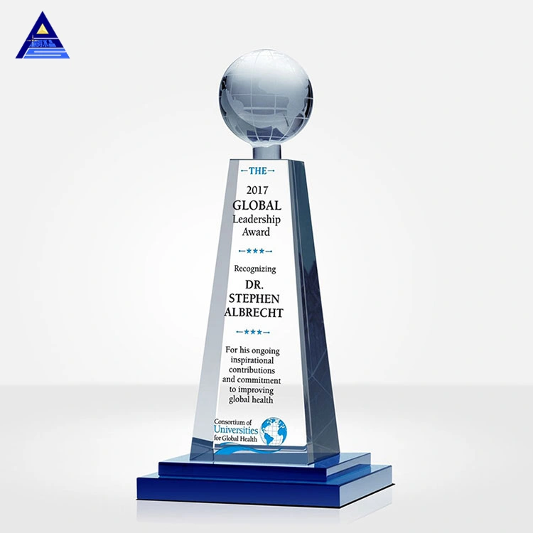 Crystal Award Golden Metal with Trophy Globe Technology