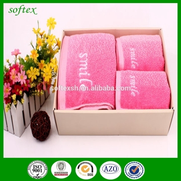 Gradient embroidery smile face bath gift towel sets,luxury bath towel sets