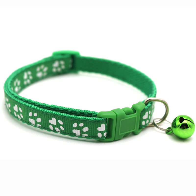 Manufacturer Wholesale Multi-colors Paw Print Adjustable Nylon Cat Dog Collar With Bell