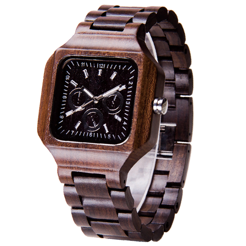 Men's Square Electronic Quartz Wood Watch