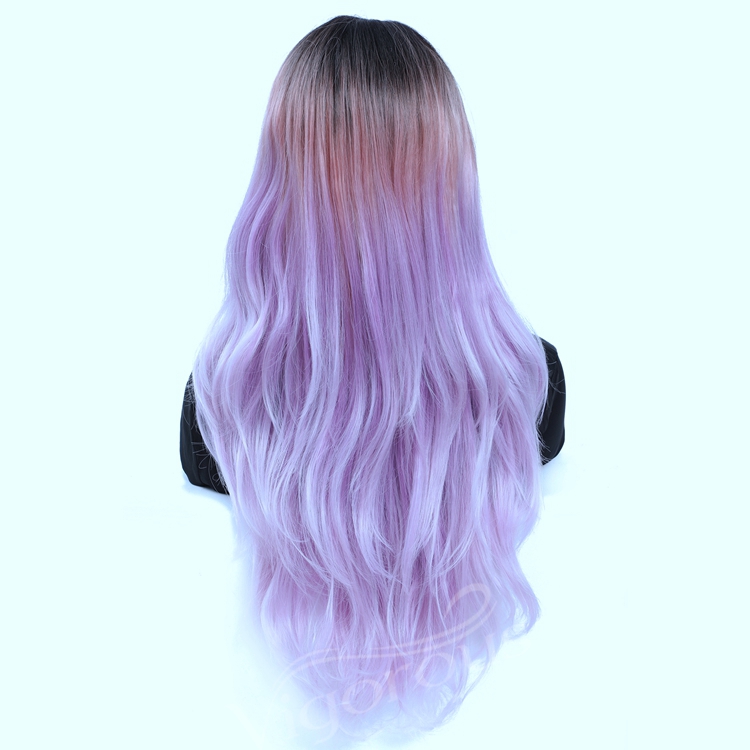 Vigorous best ombre purple color  27 inch curl bulk women heat resistant silk premium synthetic hd lace front wig