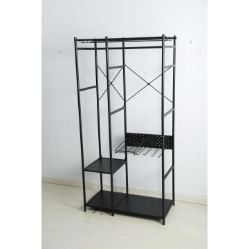 clothes rack with black metal wardrobe