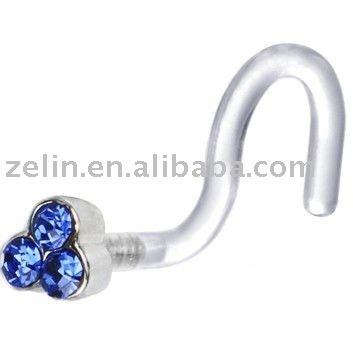 Blue Trio Gem Nose Screw Ring