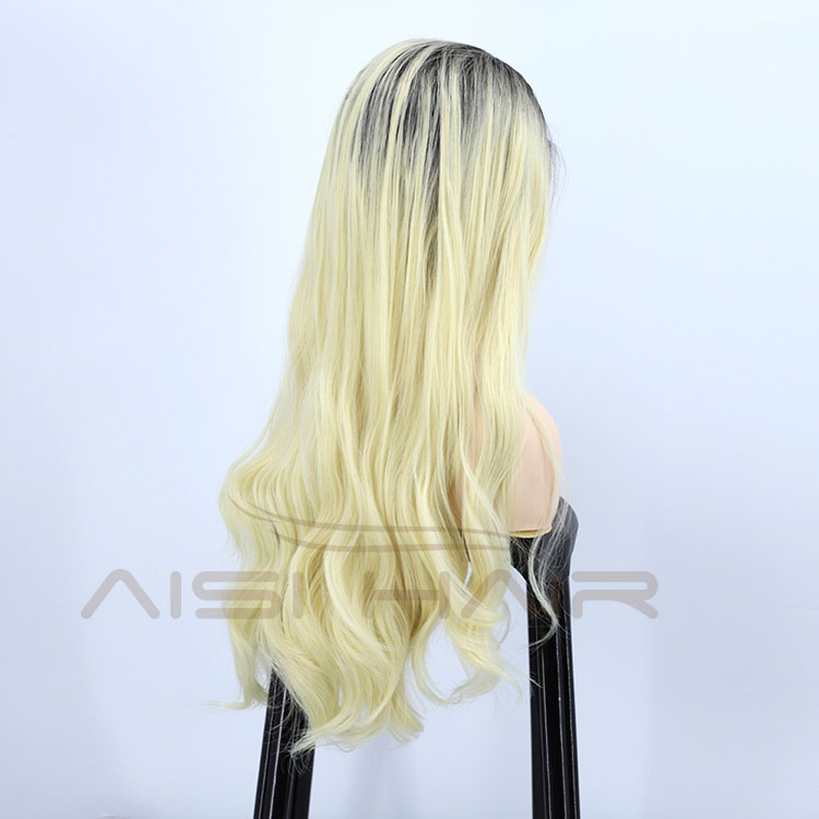 Aisi Hair Cheap Vendor Popular Long Wavy Curly Body Wave Ombre Blonde Lace Frontal Synthetic Hair For Black Women Lace Front Wig