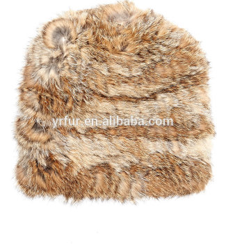 YR313 Real Rabbit Fur Knit Hat Factory Direct Sale Rabbit Fur Beanie Hat with Elastic