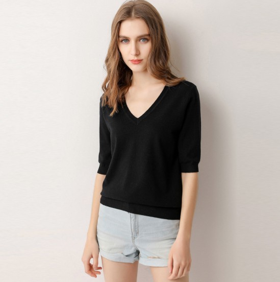 Crazy big discount!! Four seasons half-sleeve wool sweater women thin base shirt casual loose pullover sweater