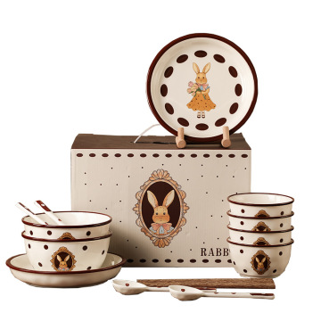 Bunny Easter Vintage Peter Rabbit 4-Person Microwaveable Ceramic Dinner Set