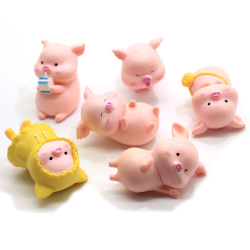 6 stks / set Hars Diverse Stijlen Cartoon Varken Charms Kawaii Piggy Ornament Ambachten Voor Fairy Garden Kantoor Decoratie Diy Accessoires