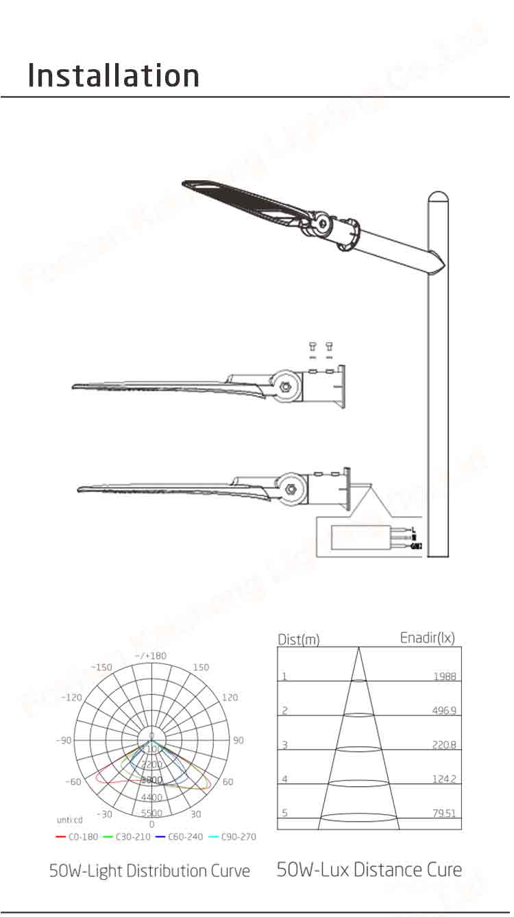 KCD New Design IP65 Outdoor Aluminum DOB Street Light Garden Lighting Separated Led Street Light 50W