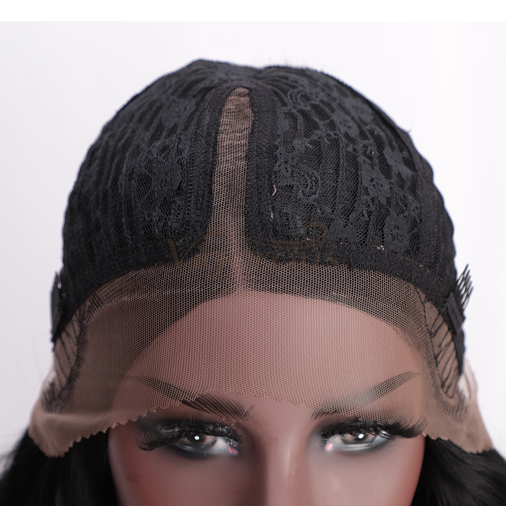 Vigorous Lace Front Wigs 26" Long Wavy Synthetic Wigs for Black Women 150% Density Deep Wave Middle Part Wigs(Natural Black)