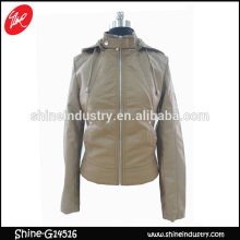 The hat slim zippers brown PU women jacket