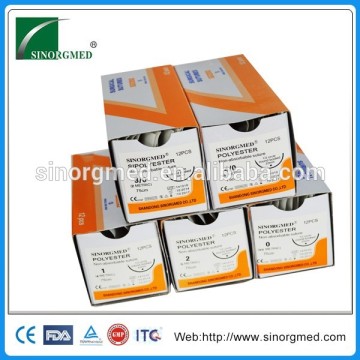 Non-Absorbable surgical suture polyester braided suture with needle