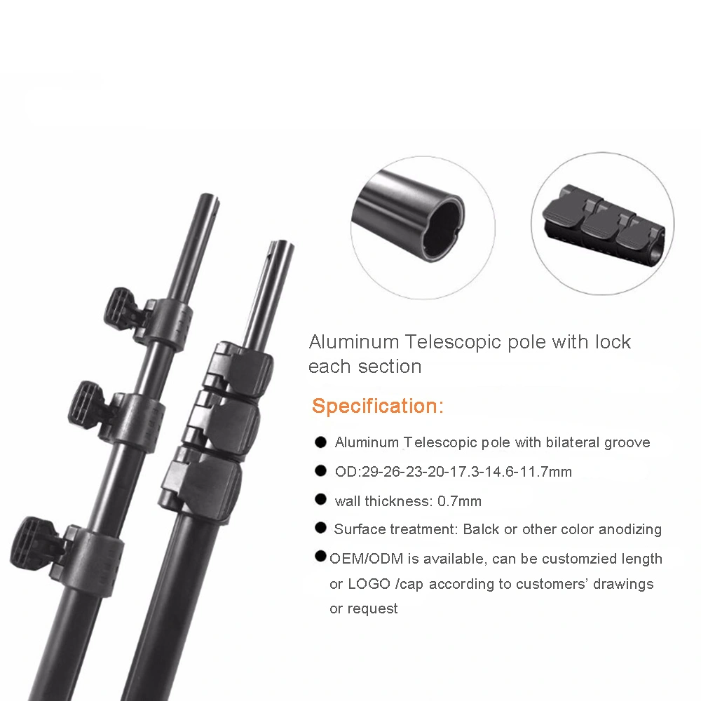 Custom Service Black Coating Aluminum Telescopic Pole with Twisted Lock