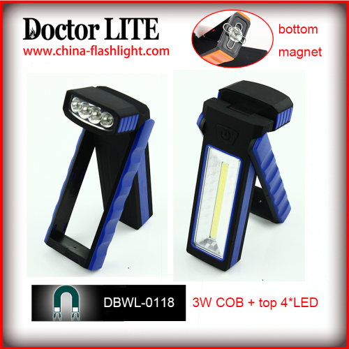 2015 New Design Portable Working Light with Magnet, COB and 4*LED Plastic LED Working Light