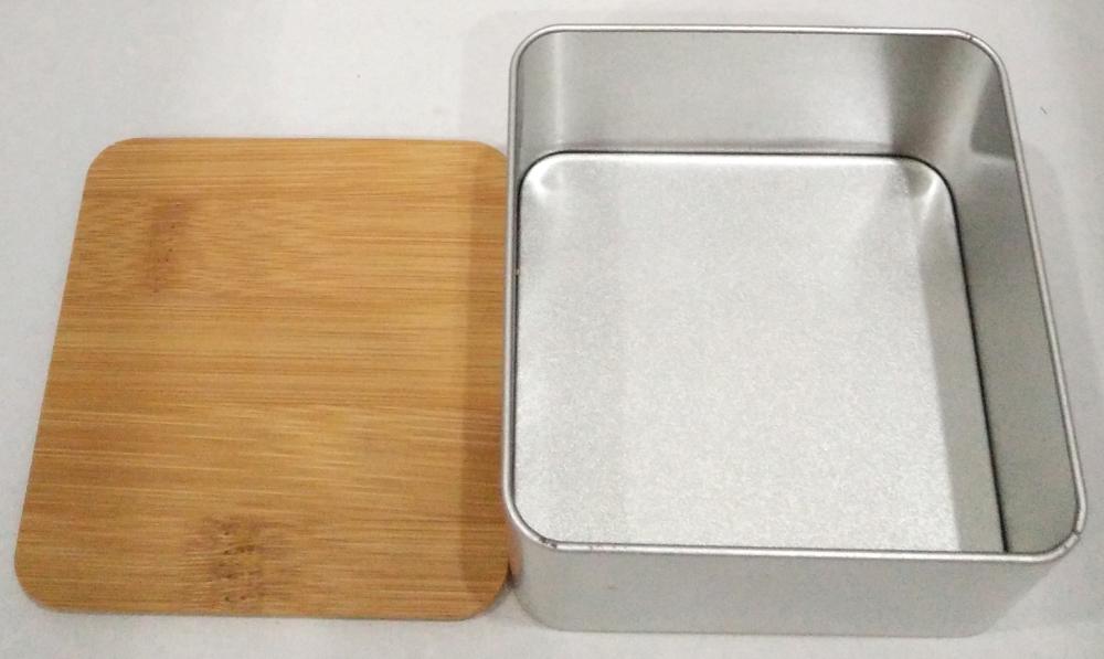 Square Cookie Tin Box with Wood lid